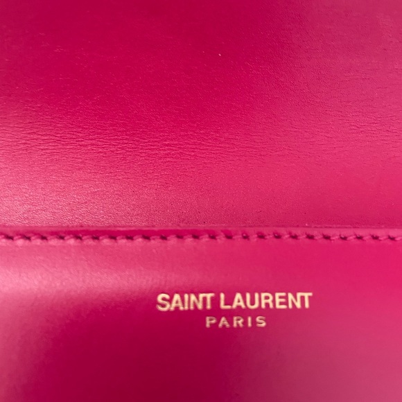 SAINT LAURENT Clutch Bag Leather Red/Fold Trim MSRP $895 - Picture 7 of 8